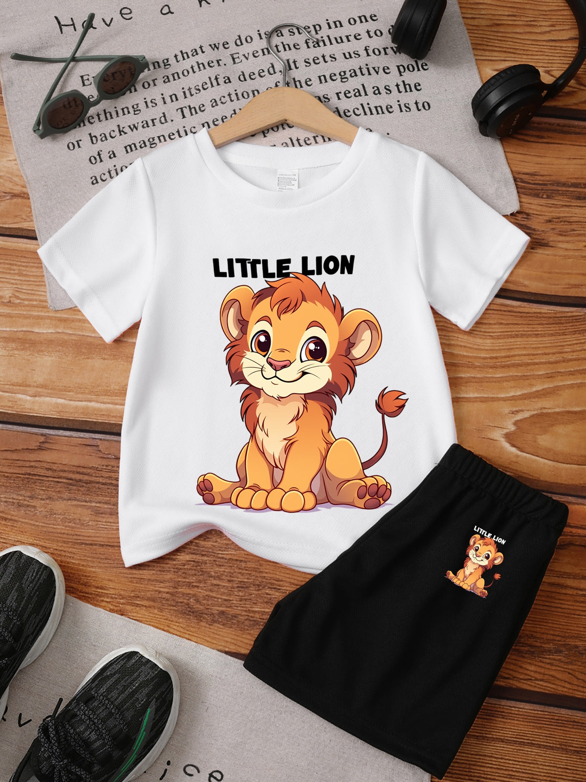 Boys' Casual Lion Print T-Shirt and Shorts Set for Spring/Summer - ayq
