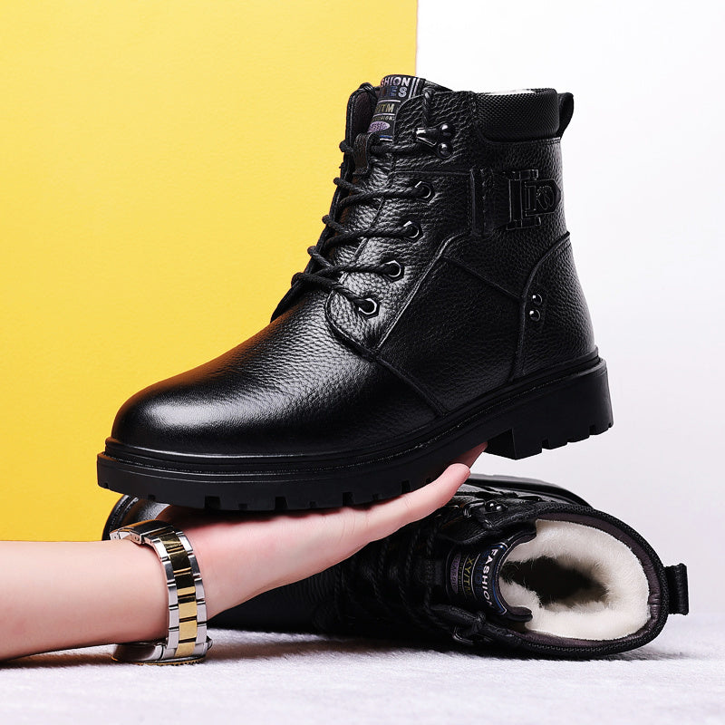 Men'S Winter Boots - Thick Warm Lace-Up Ankle Boots with Non-Slip Rubber Sole, Genuine Leather Upper & Lining, Round Toe for Cold Weather, Office, Formal