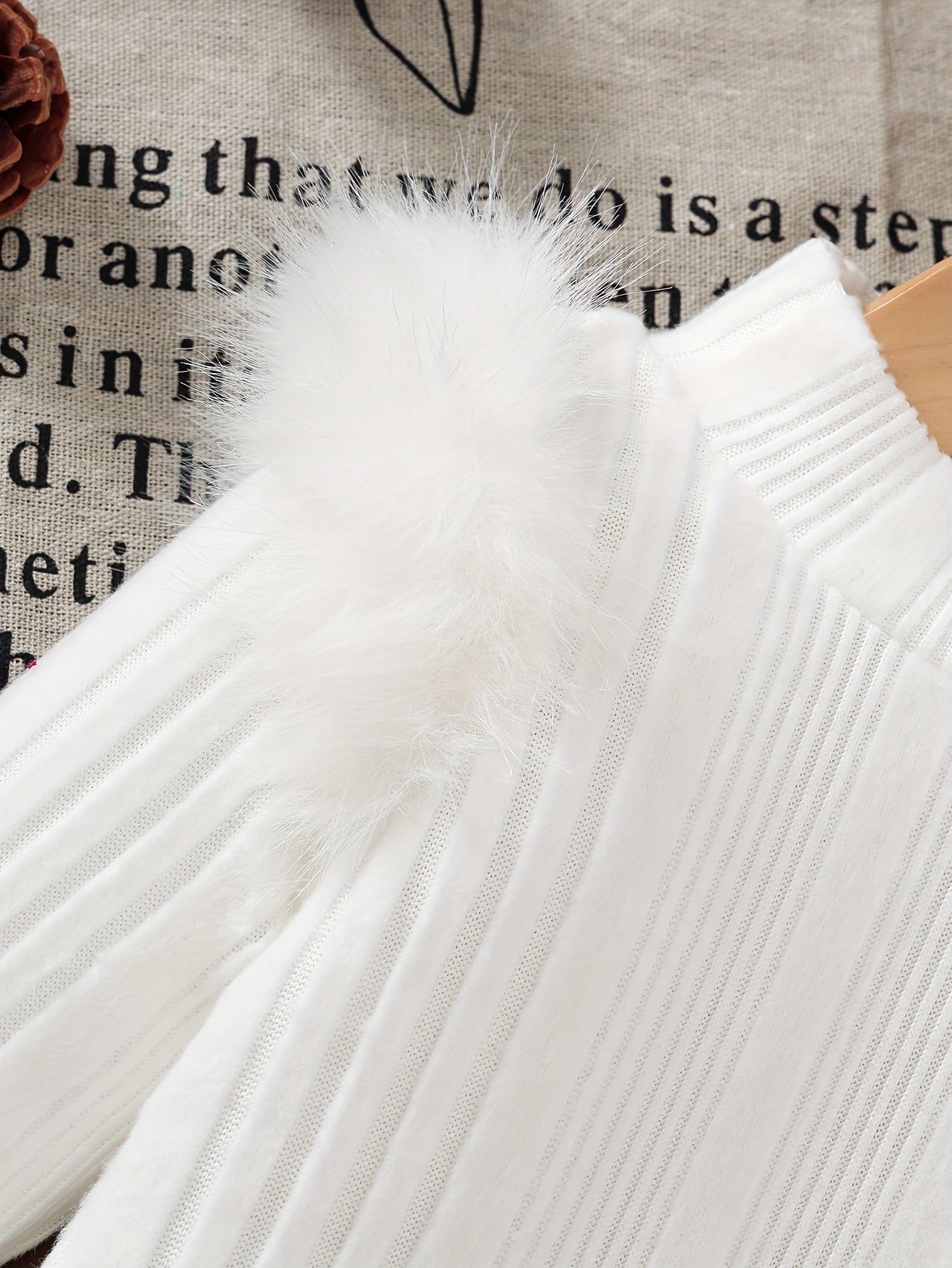 2pcs Baby Winter Outfit Set: Cozy Fluffy Sleeve Smock Dress & A-Line Bow with Collar & Fringe Trim - Soft Warm Clothes for Photoshoots, Christmas (Hand Washable), Perfect for Outdoor