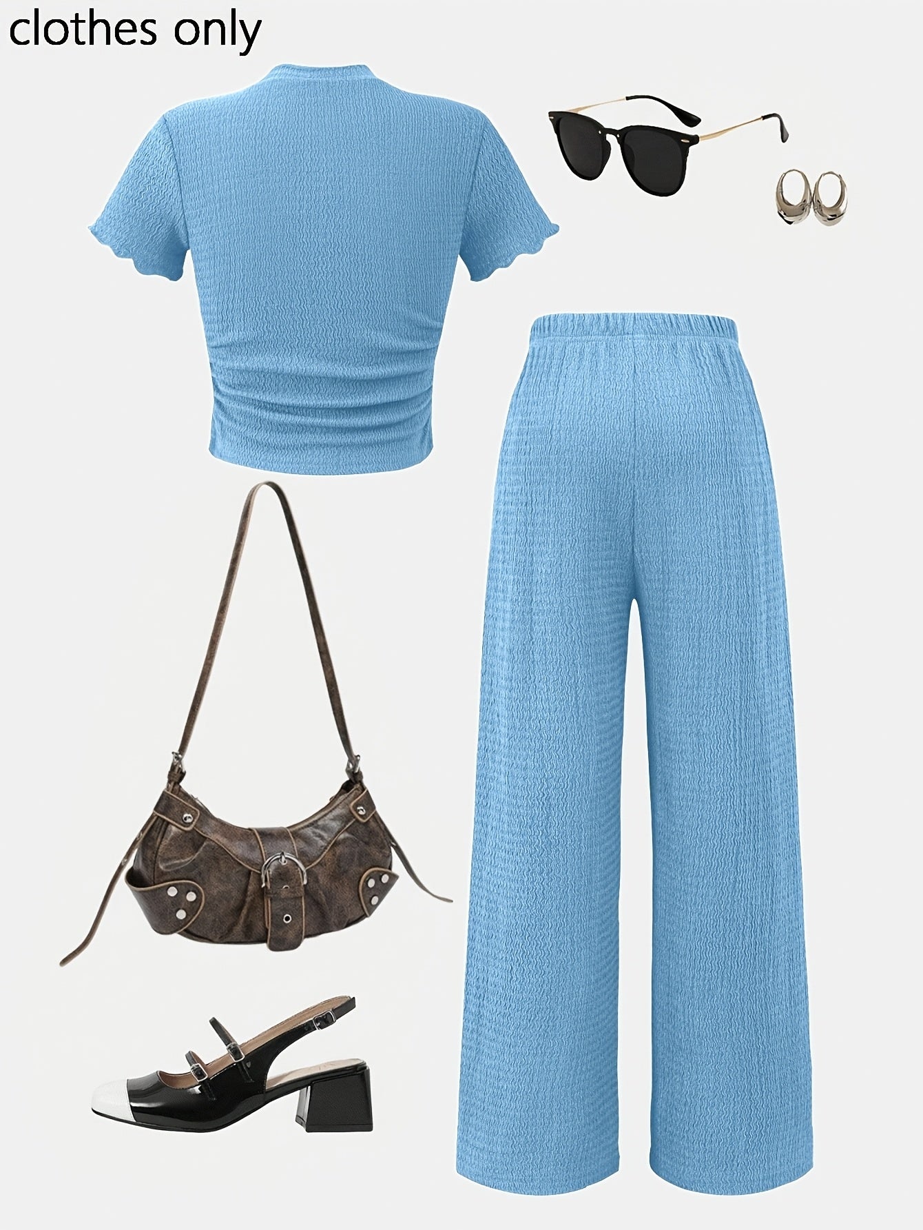 Girls' Spring Summer Slim Knit Top & Wide-Leg Pants Set