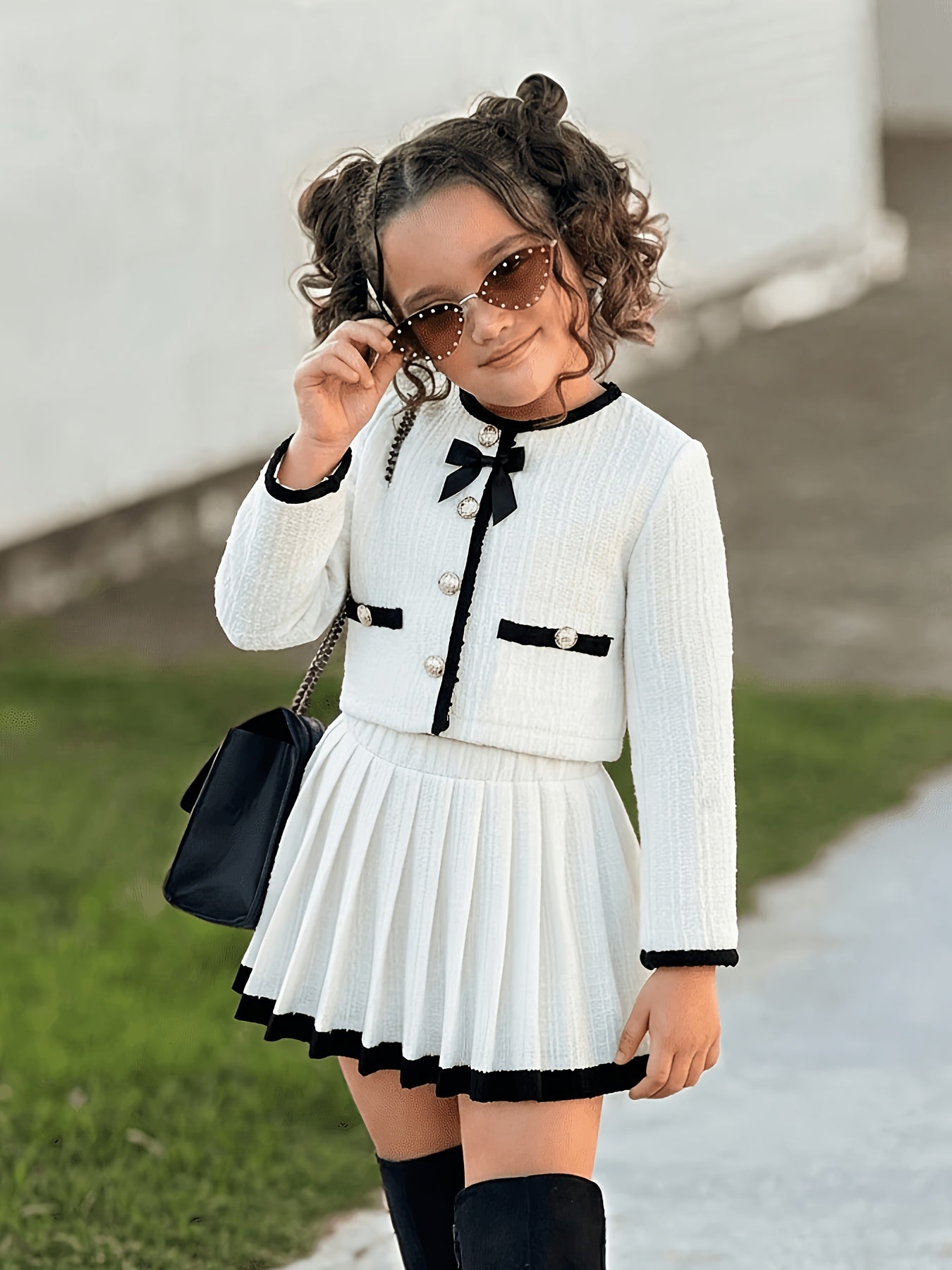 Girls' Elegant Two-Piece Jacket and Skirt Set for All Seasons