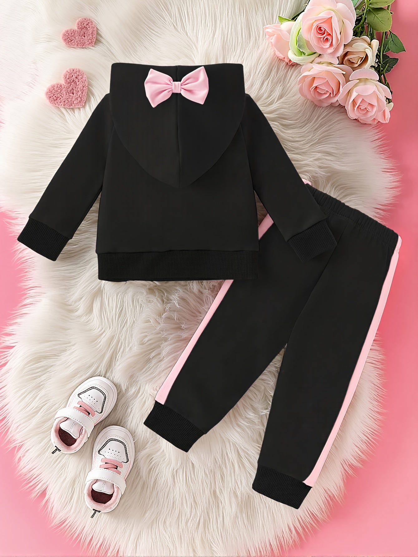 Girls' Bow Accent Hooded Sweatshirt & Pants Set for Spring