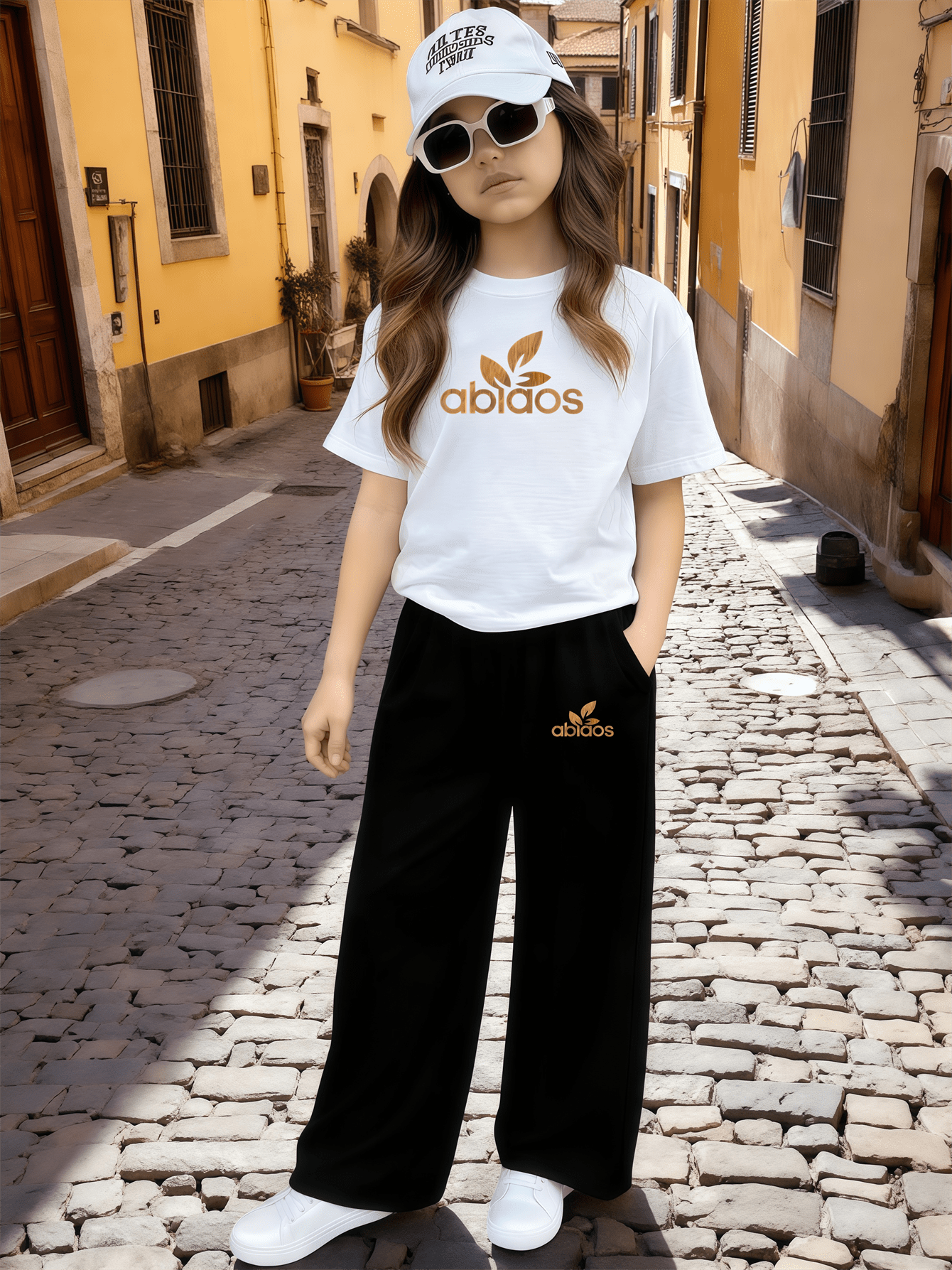 Girls Casual 2-Piece Summer Set: Printed T-Shirt & Wide Leg Pants