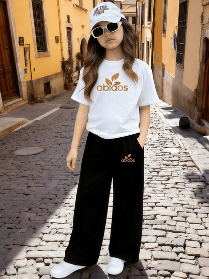 Girls Casual 2-Piece Summer Set: Printed T-Shirt & Wide Leg Pants