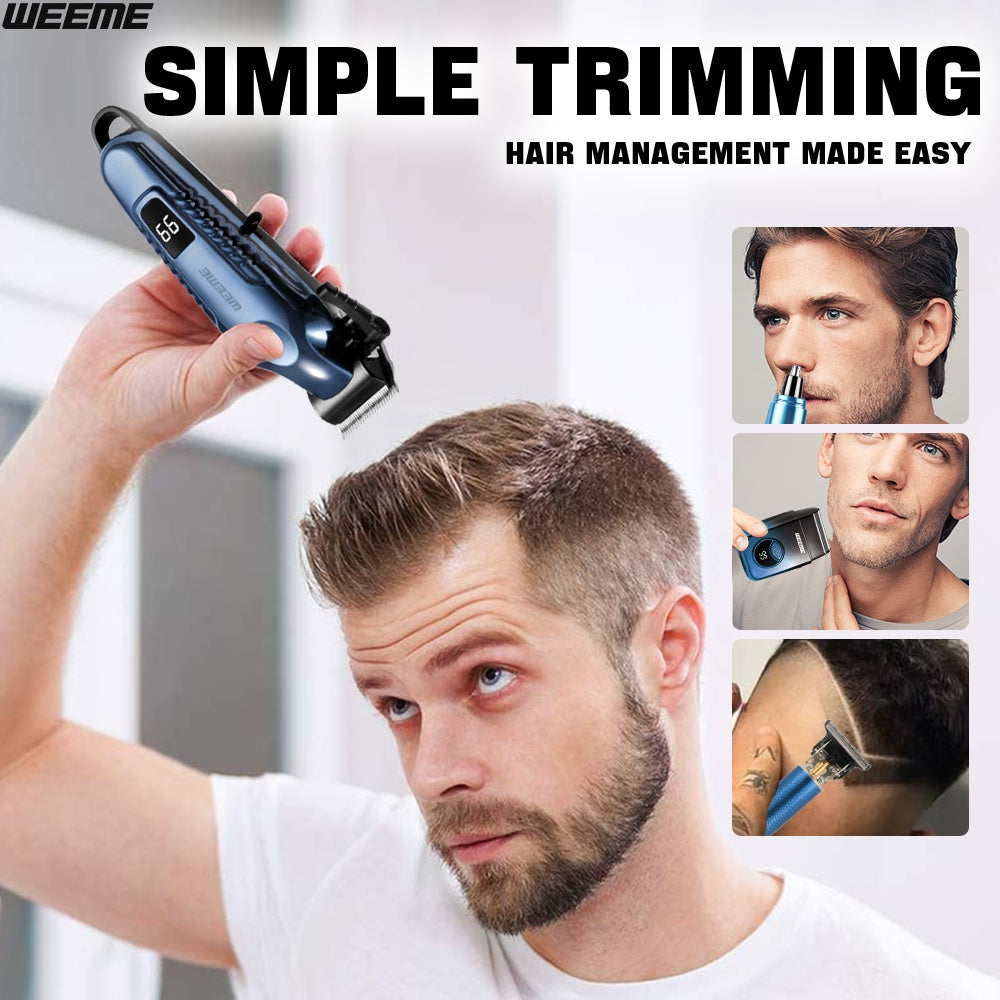 WEEME 4pcs Men's Electric Hair Clipper Set, Beard Trimmer Set, Household Facial Cleansing Set. Hair Cutting, Shaving, Trimming of Nasal Hair, Trimming of Sideburns, Facial Hair Cleaning. USB Charging. for Household Use, Vehic - ayq