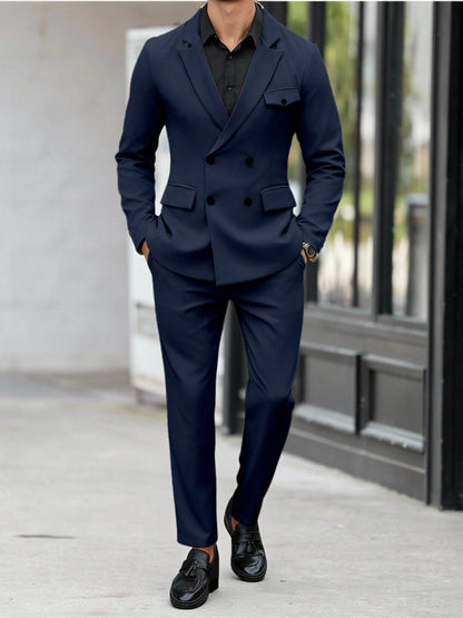 Men's Lapel Collar Casual Suit Set with Trousers