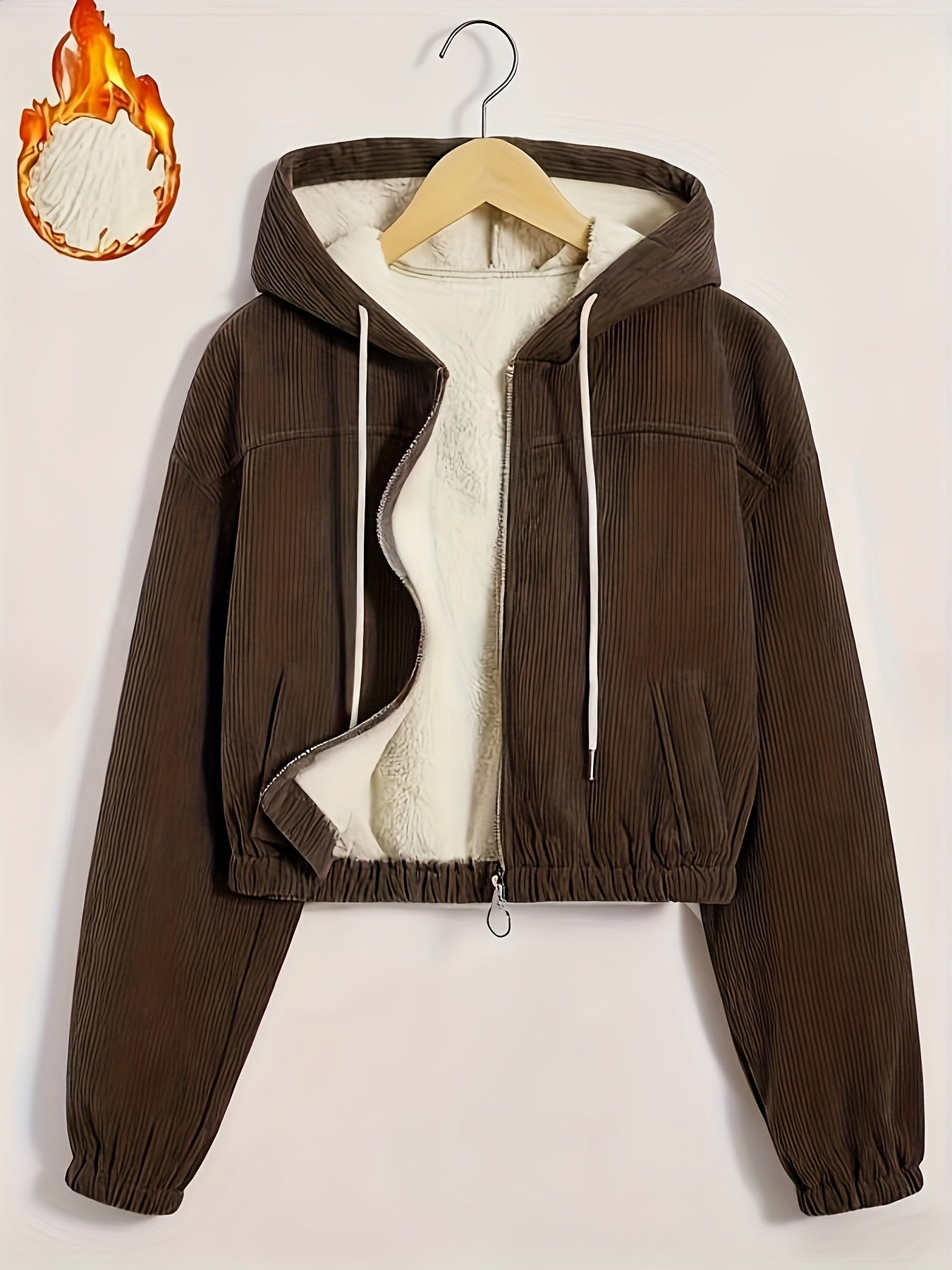 Women'S Black Hooded Jacket with Fleece Lining - Full-Zip Winter Coat, Full-Zip Front Closure, Zippered Pockets, Machine Washable Outer Shell