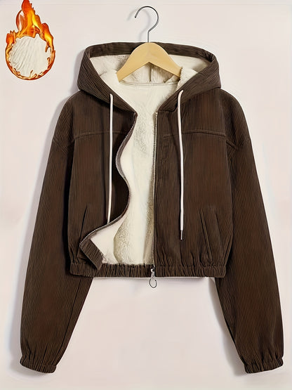 Women'S Black Hooded Jacket with Fleece Lining - Full-Zip Winter Coat, Full-Zip Front Closure, Zippered Pockets, Machine Washable Outer Shell