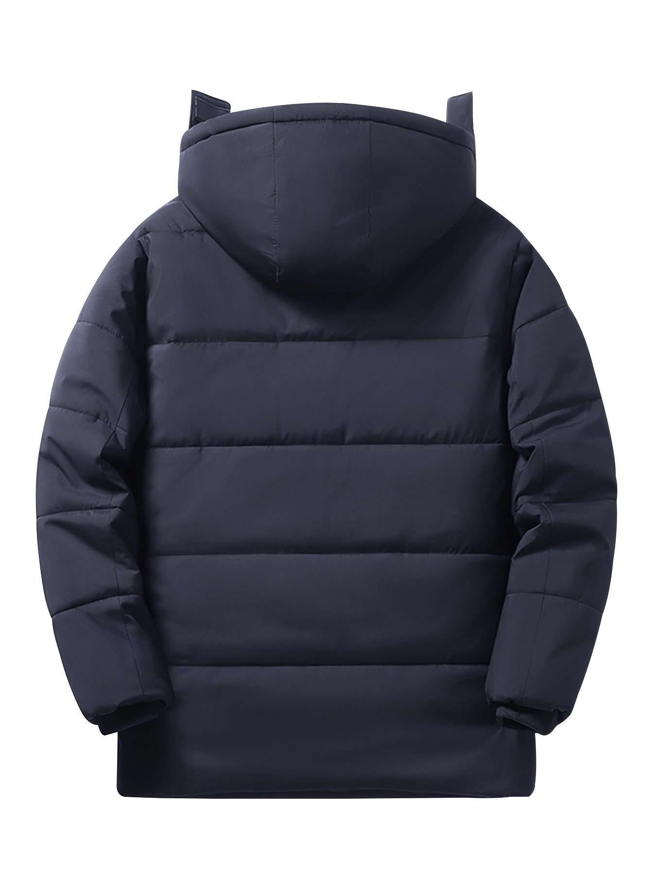 Men's Heavy-Duty Winter Hooded Jacket with Fur-Like Collar & Pockets - Navy Blue/Brown Coat, Golden-Tone Zipper Closure, -Filled Casual Outerwear for Cold Weather (Hand Wash/Dry Clean)