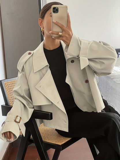 Women's Spring/Autumn Solid Color Simple Loose Casual Short Long Sleeve Trench Coat