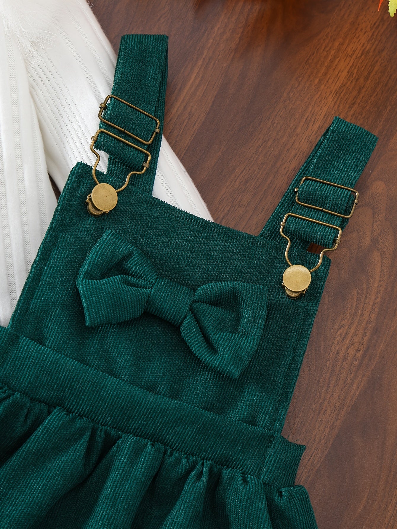 2pcs Baby Winter Outfit Set: Cozy Fluffy Sleeve Smock Dress & A-Line Bow with Collar & Fringe Trim - Soft Warm Clothes for Photoshoots, Christmas (Hand Washable), Perfect for Outdoor