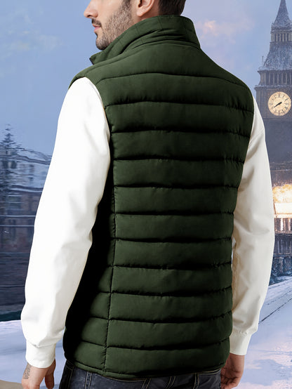 Men's Lightweight Sleeveless Vest with Stand Collar for Fall/Winter