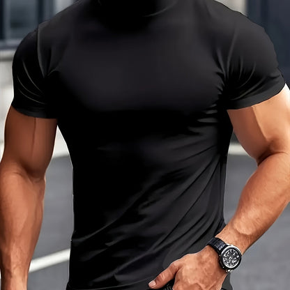 Men's High-Neck Short-Sleeve T-Shirt for Spring and Summer - Fashionable, Comfortable, and Essential for Casual Wear - ayq