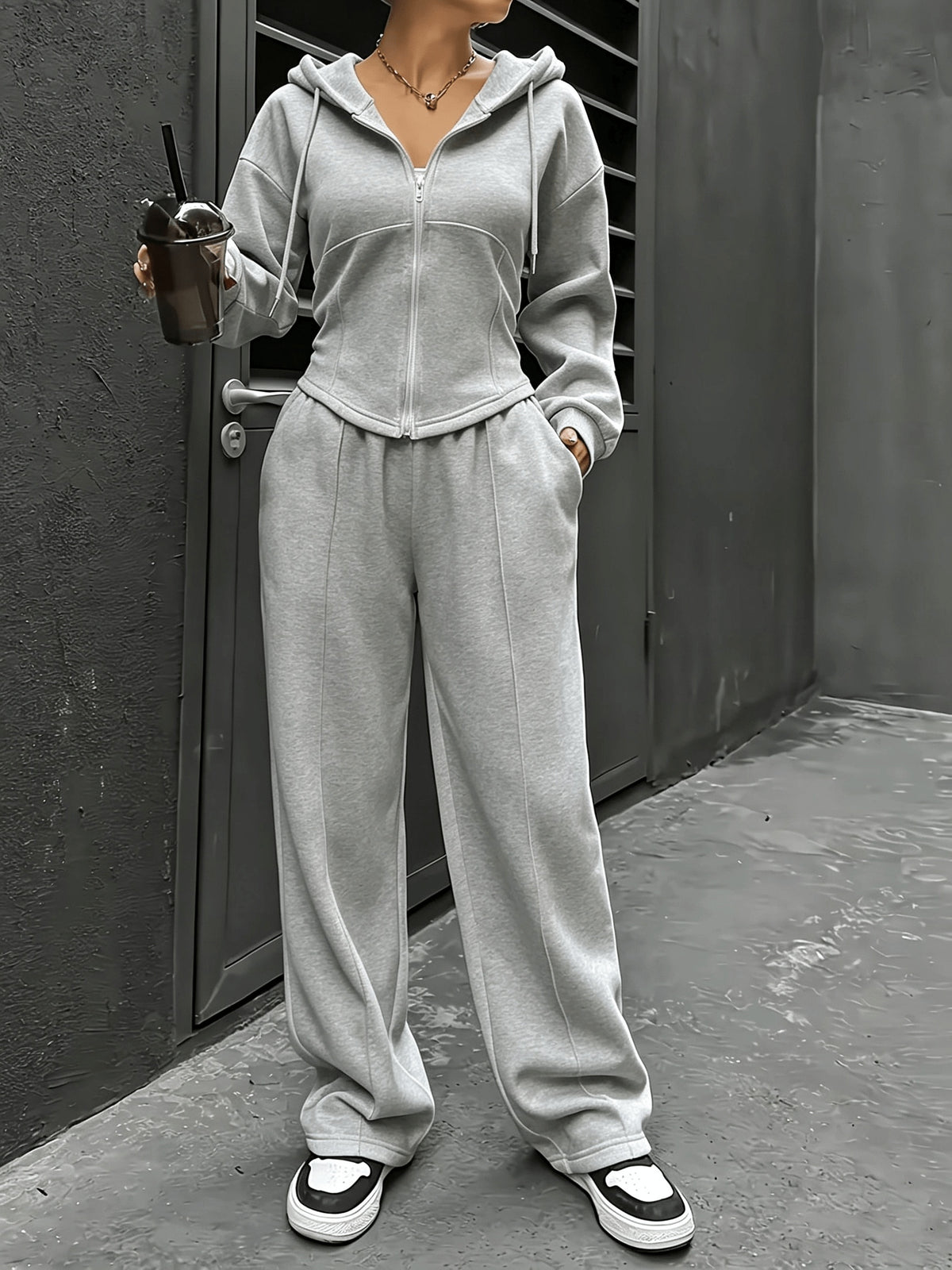 Women's Hoodie & Wide-Leg Sweatpants Set for Fall/Winter