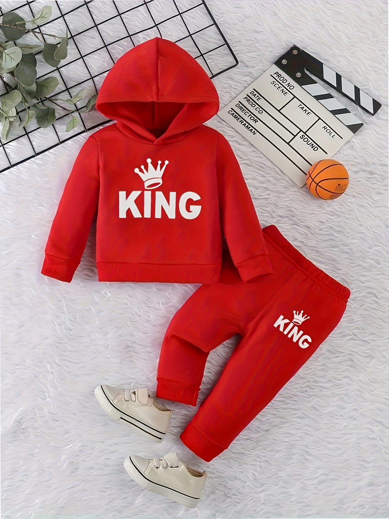 Baby Boy KING Crown Hoodie & Casual Pants Set for Spring Fall