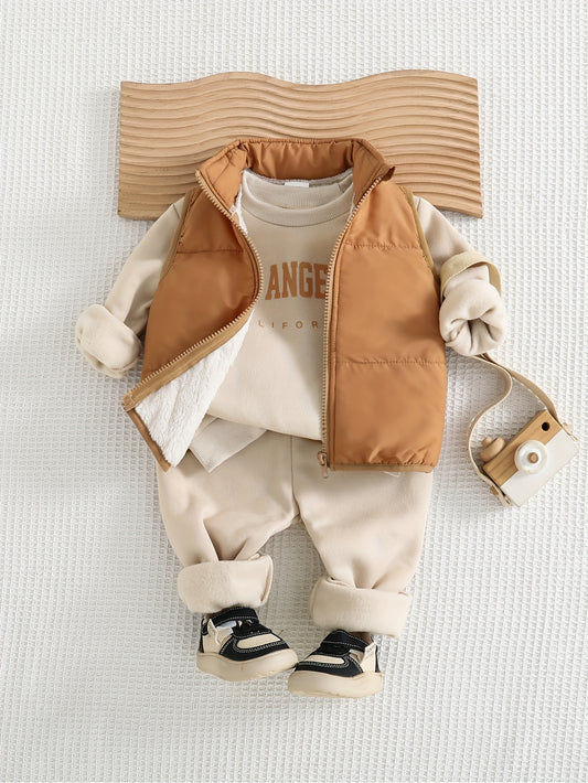 Baby Boy 3-Piece Fleece Outfit Vest, Sweatshirt & Pants Set