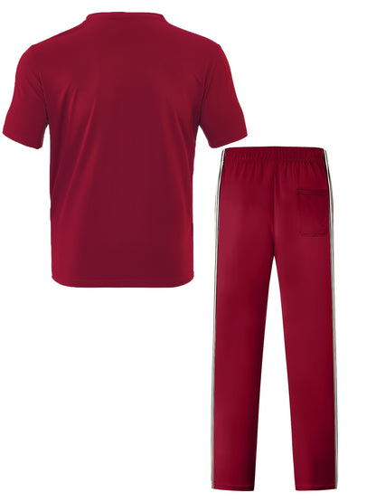 Men's Summer Quick-Dry Tracksuit Set with Striped Tee & Sweatpants