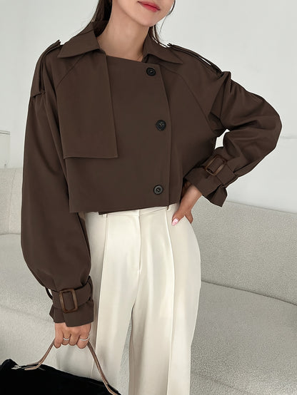 Women's Elegant Solid Color Short Windbreaker Jacket - Lightweight Versatile Outerwear for Casual & Formal Outfits, Easy Care Hand Wash/Dry Clean, Durable Fabric