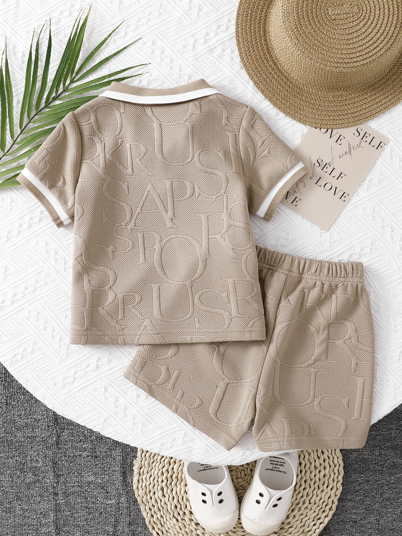 Baby Boy Lapel Shirt & Khaki Shorts Set Summer Casual Knit