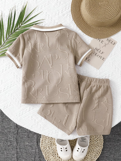 Baby Boy Lapel Shirt & Khaki Shorts Set Summer Casual Knit