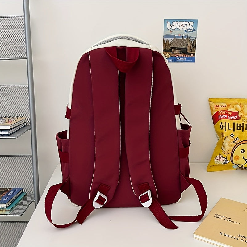 Visually Appealing Two-Tone Travel Backpack - Durable, Nylon, Lightweight with Adjustable Straps, Large Capacity School Bag for Students (No Charm), Casual Daypack Organized Storage Bag, Backpack for School