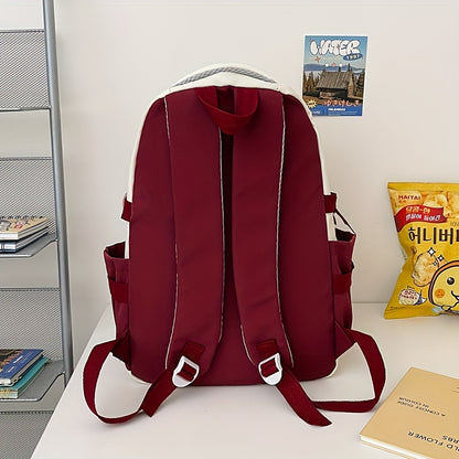 Visually Appealing Two-Tone Travel Backpack - Durable, Nylon, Lightweight with Adjustable Straps, Large Capacity School Bag for Students (No Charm), Casual Daypack Organized Storage Bag, Backpack for School