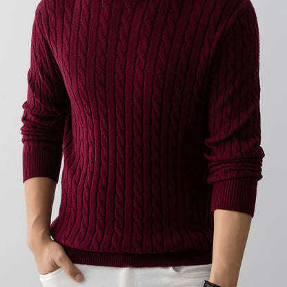 Men's Thick Winter Knit Sweater - High-Elastic Breathable Round Neck Pullover with Cross-Over Collar & Asymmetric Hem, Warm Casual Sweater for Fall/Winter, Machine Washable (Suitable for Daily Wear, Parties, Skiing) - Non- So