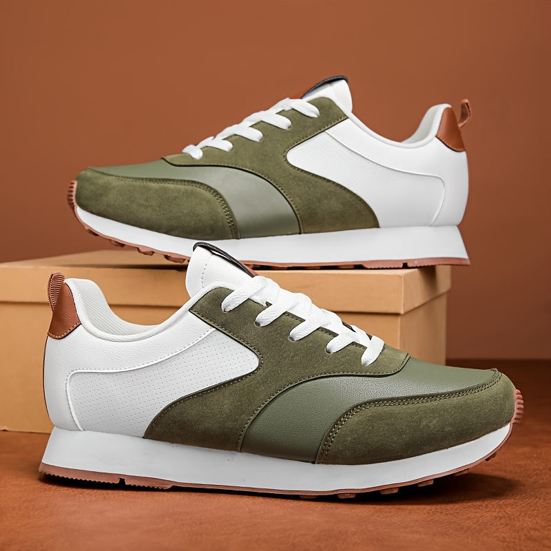 Men'S Breathable Athletic Sneakers - Lightweight, Soft, Non-Slip Running Shoes with EVA Sole for Sports, Travel  Casual Wear - White  Brown Two-Tone Design, Lace-Up Low Tops, All-Season Comfort, Sports Footwear, Sleek Sport