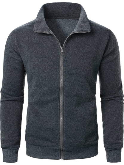 Men'S Heavyweight Thermal Zip-Up Jacket - Full-Zip Front Closure, Stand Collar Long Sleeve Coat for Winter, Gym, Outdoor Activities - Cold Weather Outerwear in Black - Easy-Care Polyester Construction, Winter Jacket, Gym Wear