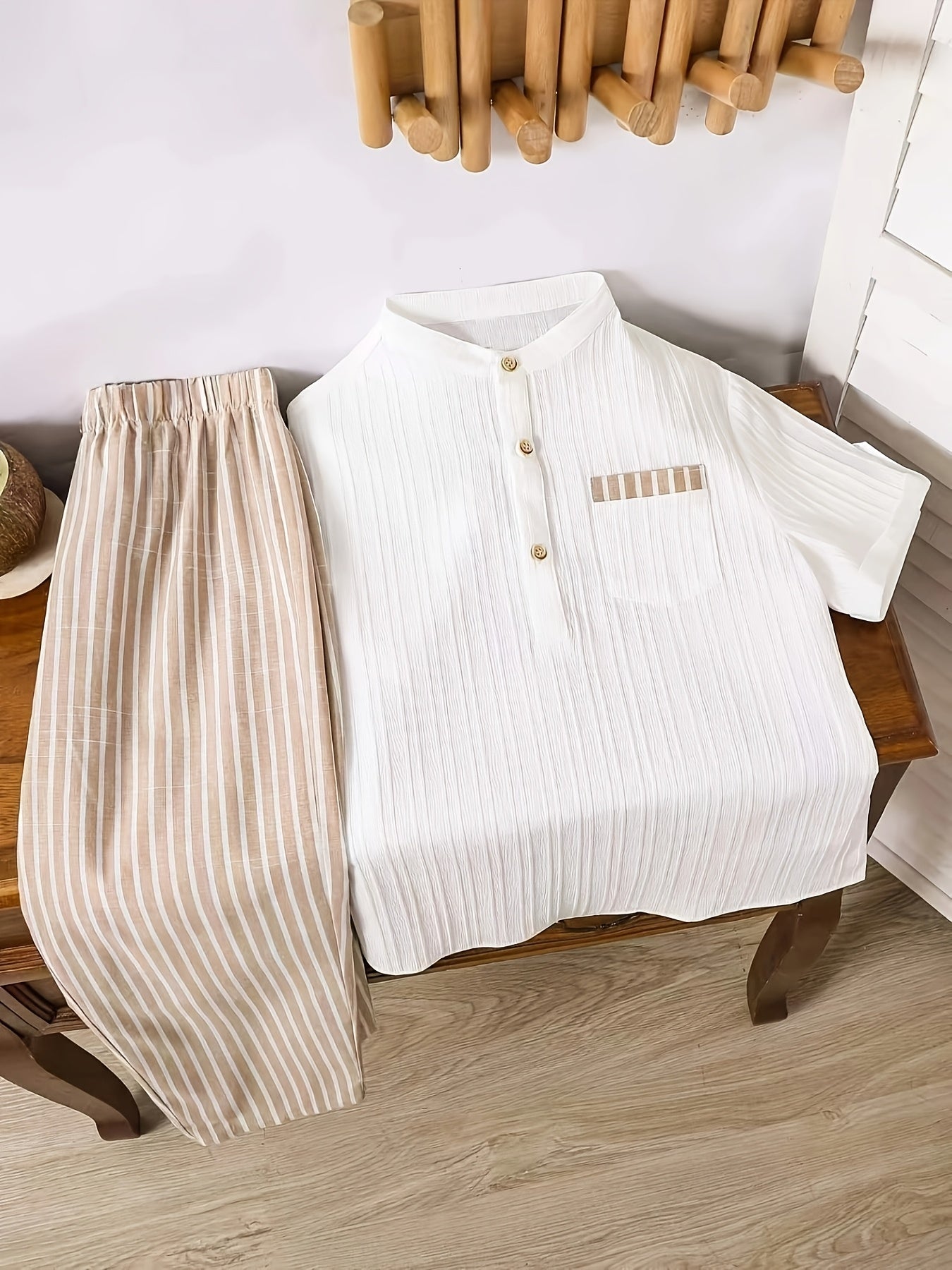 Casual Boys' Striped Short Sleeve Shirt and Pants Set