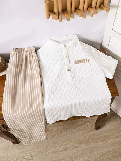 Casual Boys' Striped Short Sleeve Shirt and Pants Set