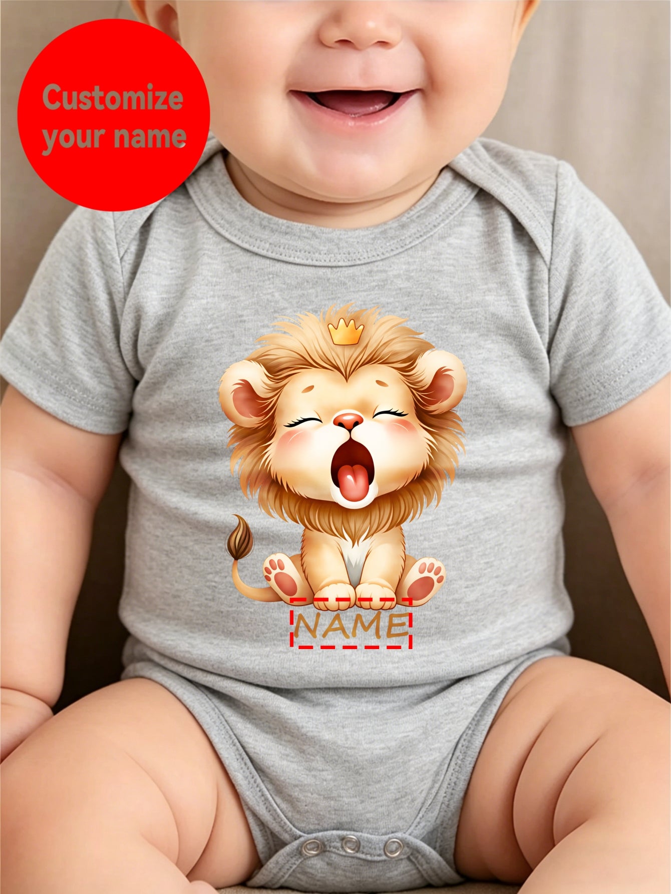 Baby Boy Cotton Jumpsuit with Lion Print, Summer Casual