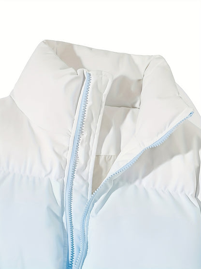 Men'S Color-Block Quilted Jacket - Cozy Fleece-Lined Winter Coat with Stand Collar, Zip-Up Design, and Multiple Pockets for Casual Wear, Winter Jacket, Thick