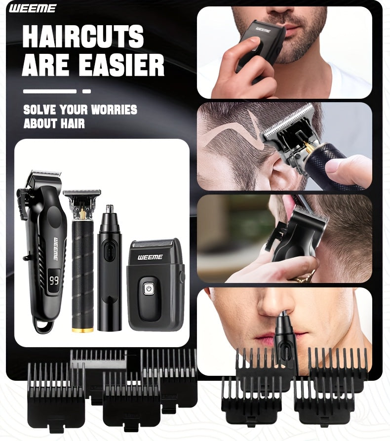 WEEME 4pcs Rechargeable Electric Grooming Kit for Men - Hair Clipper Electric Foil Shavers and Beard Trimmers, Ear, Nose Hair Trimmer Set, USB Charged - Perfect Holiday Gift - ayq