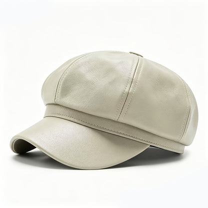 Vintage Unisex Octagonal Painter's Hat - PU Leather Newsboy Cap