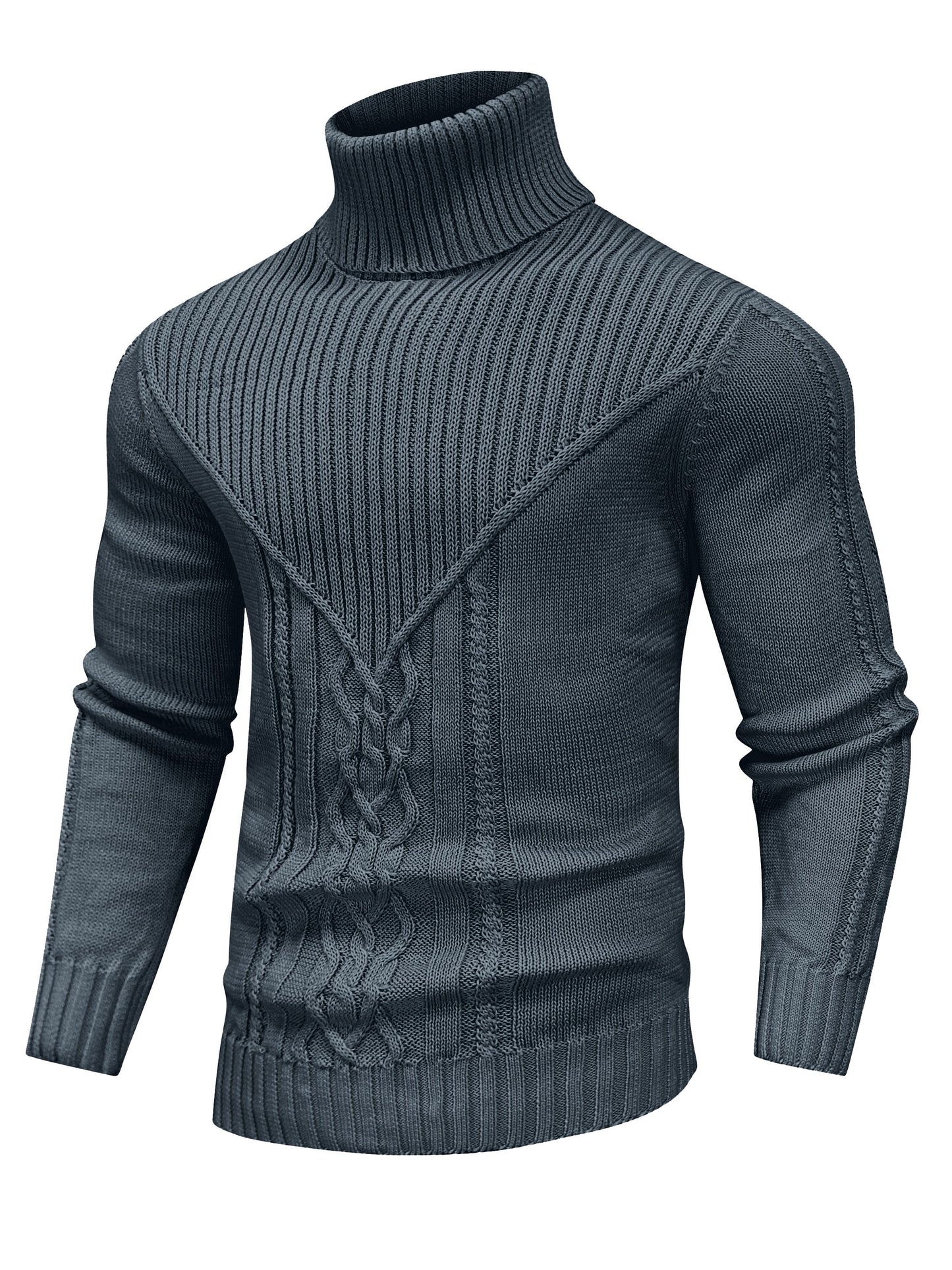 Men'S Casual Winter High Neck Turtleneck Sweater | Black Solid Color, Medium Stretch Fabric, Regular Fit, Hand Wash Only, Sleek Knitwear, Long Sleeve, Rib-Knit Detail