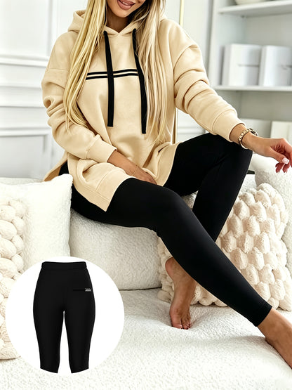 Casual Hooded Sweatshirt and Fitted Pants Set for Fall/Winter - ayq