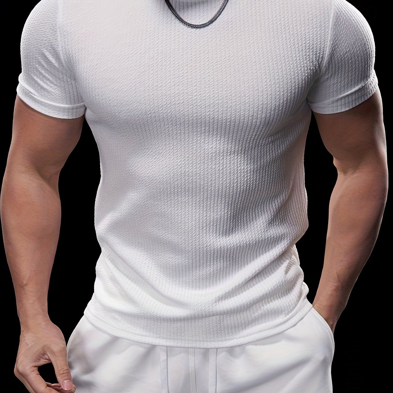 Men's Slim Fit Stretch Crew Neck Short Sleeve T-Shirt - Solid Color Black, Summer Casual  Sporty Tee for Casual Attire