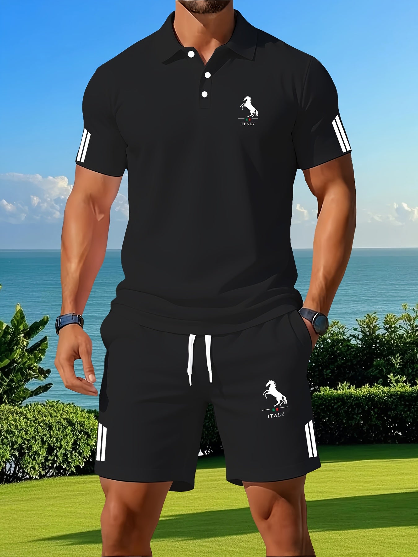 Men's Summer Casual Shirt and Shorts Set with Printed Design