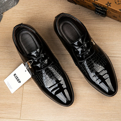 Men's Dress Shoes, British Style Elegant Lace-up Pointed Toe Loafers, Wedding Shoes, Gift for Men, Youth Formal Business Casual Shoes, Black - ayq