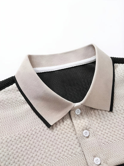Men's Summer Casual Polo Shirt with Color Block and Stripes