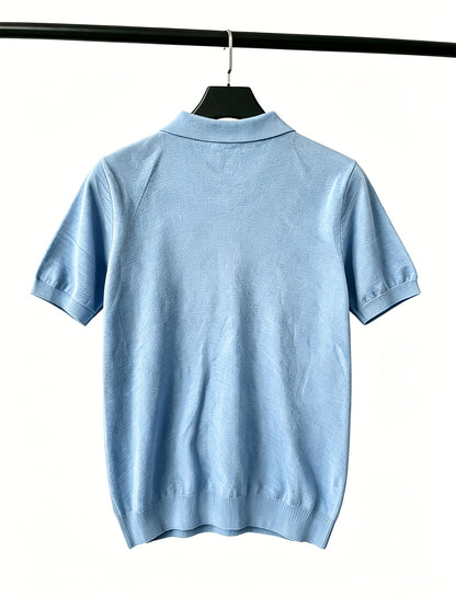 Men's Knit Polo Shirt with Geometric Pattern - Lightweight Summer Styl