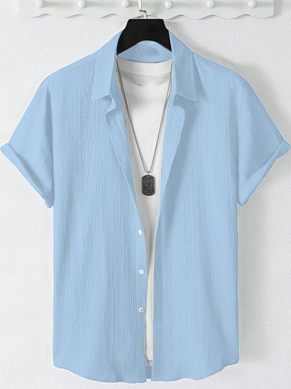 Men's Casual Button-Front Shirt with Lapel Collar, Lightweight Polyest