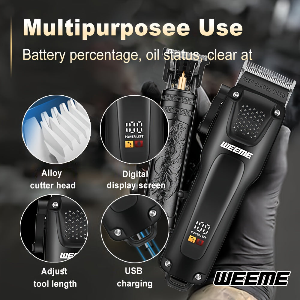 WEEME 2pcs/3pcs Grooming Kit Electric Hair Clipper + Beard Trimmer + Shaver + Nose Hair Trimmer, USB Rechargeable with LCD Display | Perfect Gift for Dad, Husband, Boyfriend (Father's Day/Birthday) - ayq