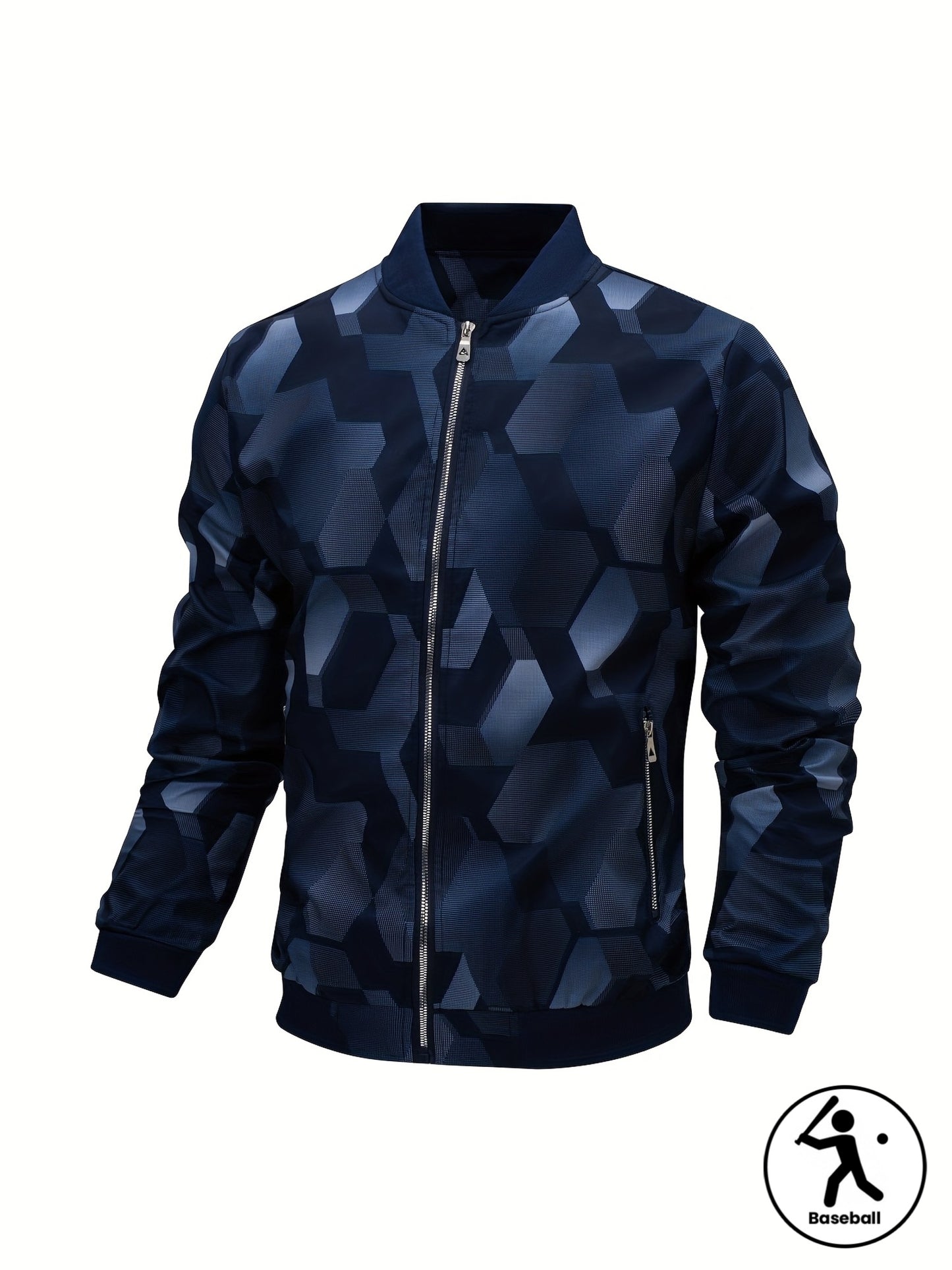 Men'S Camo Baseball Jacket - Full-Body Print Outdoor Sports Coat with Zipper Closure, Regular Fit Casual Preppy Style, Polyester Lining & Non-Stretch Fabric for Spring & Year-Round Wear, Durable Fabric Coat, Active Lifestyle,