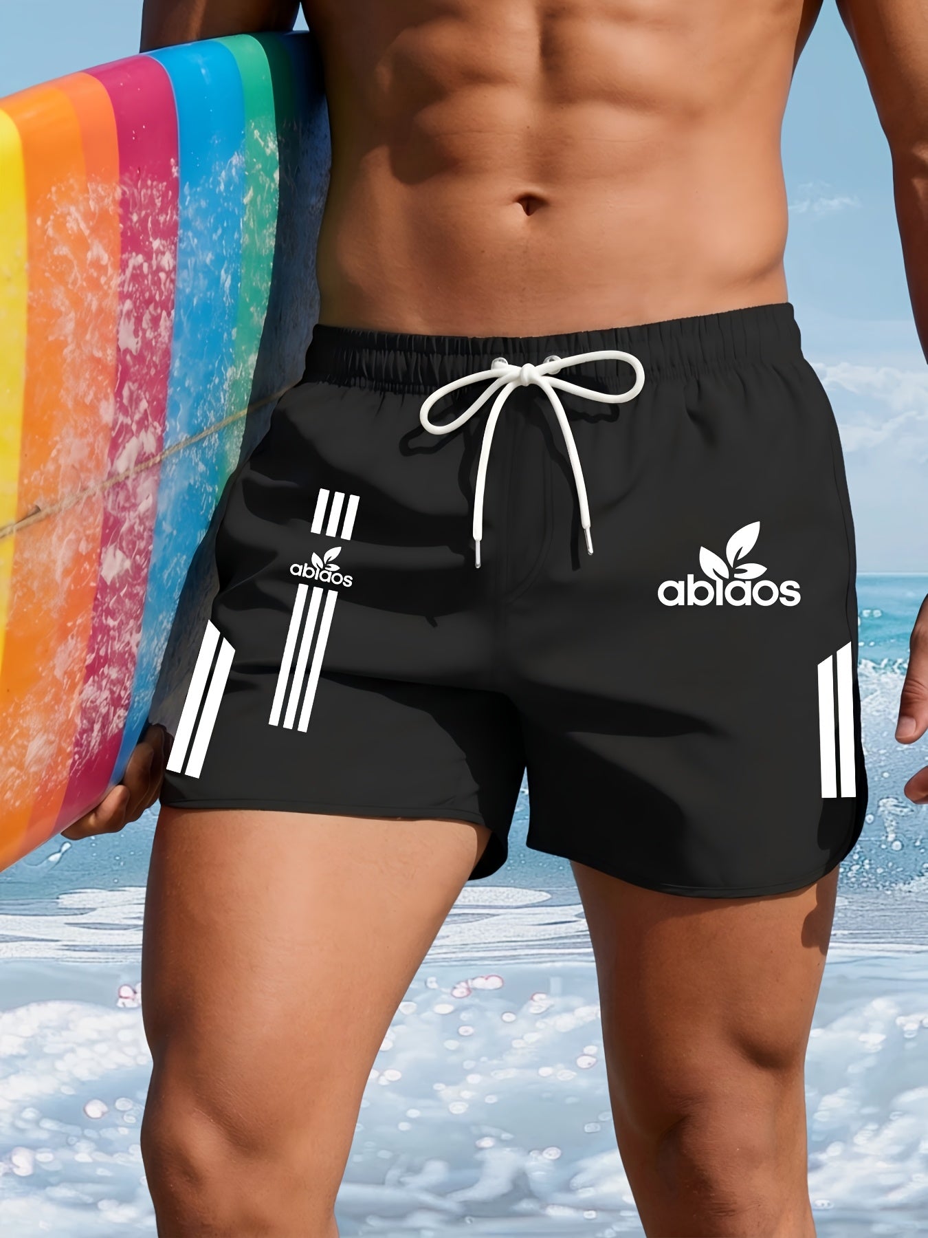 Men's Quick-Dry Summer Swim Shorts with Striped Design