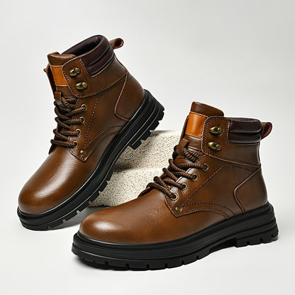 Men's All-Season Preppy Leather Ankle Boots with Rubber Sole