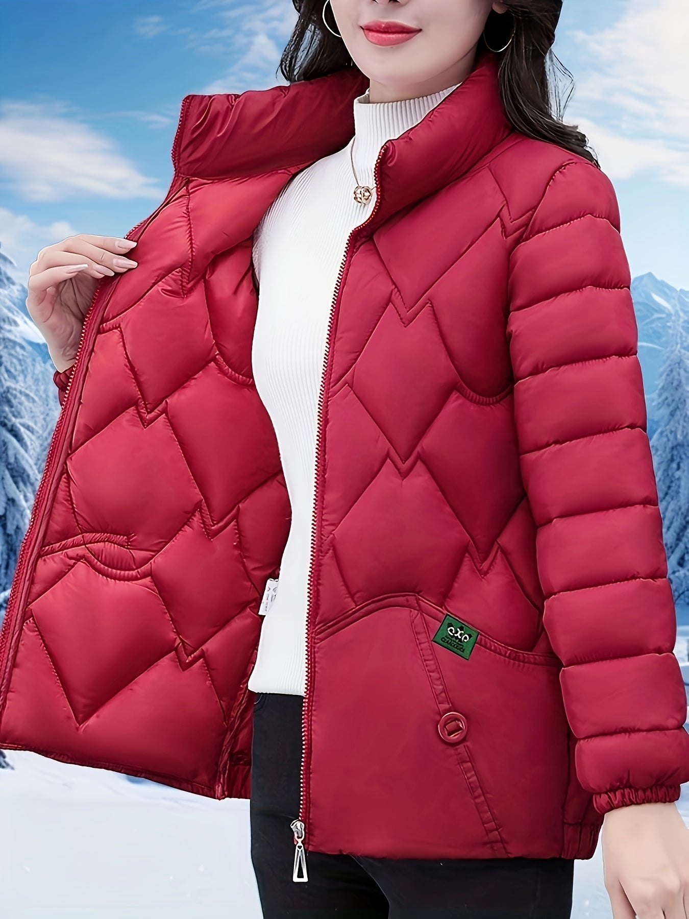 Women'S Elegant Winter Coat - Thick Warm Long Sleeve Jacket with Full-Zip Front, H-Line Silhouette, Non-Stretch Fabric for Cold Weather, Office, Party, Everyday - Asian-inspired Outerwear, Winter Coats, Office Wear, Stylish O