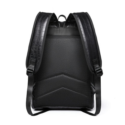 Unisex Backpack with Crocodile Texture, Large Capacity, Anti-Theft, Multi-Compartment, Fits 14-inch Laptop, Casual Travel  Business Commute, Minimalist Style, No Battery - Black