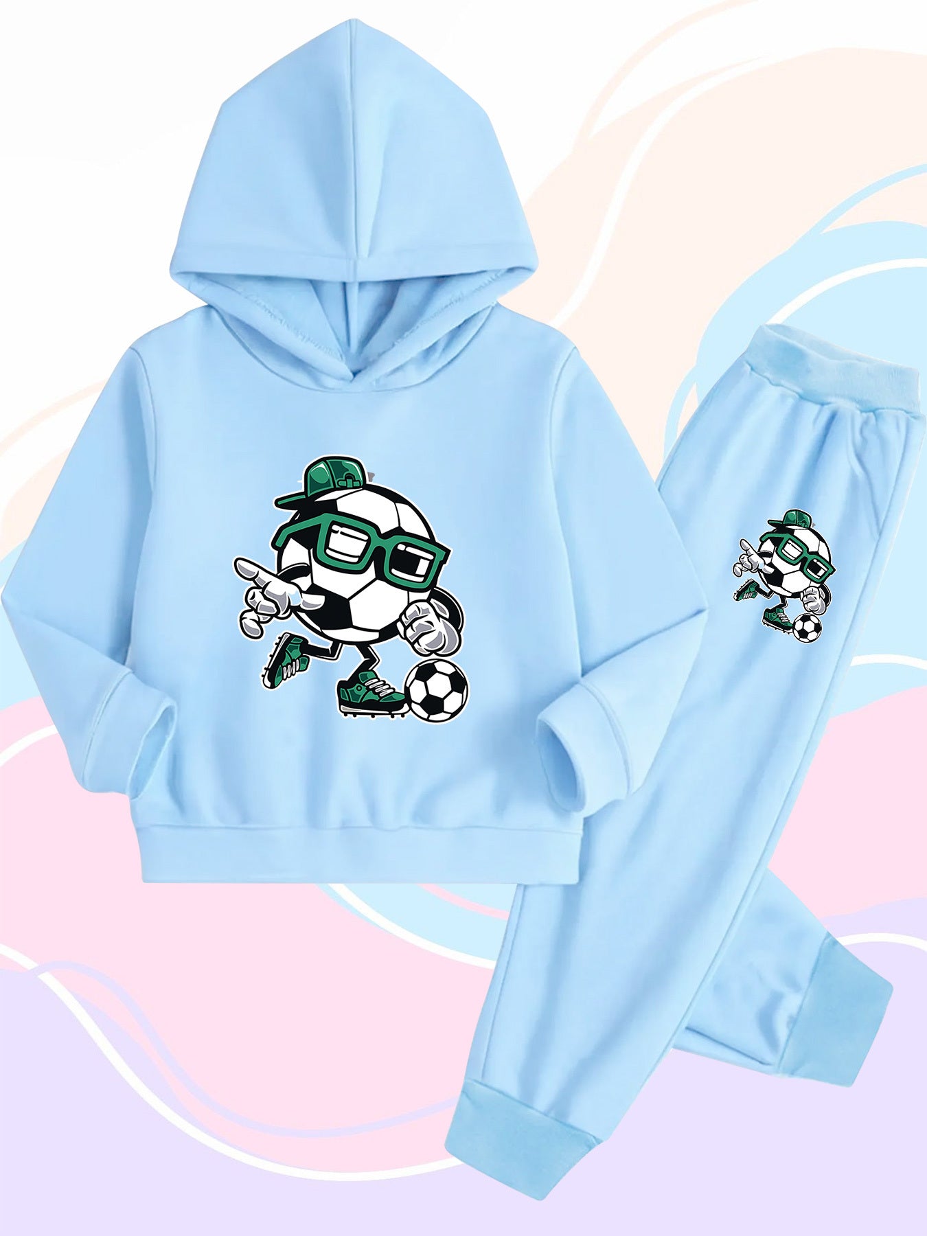 Boys' Cartoon Football Hoodie & Jogger Set - Cotton, Fall/Winter